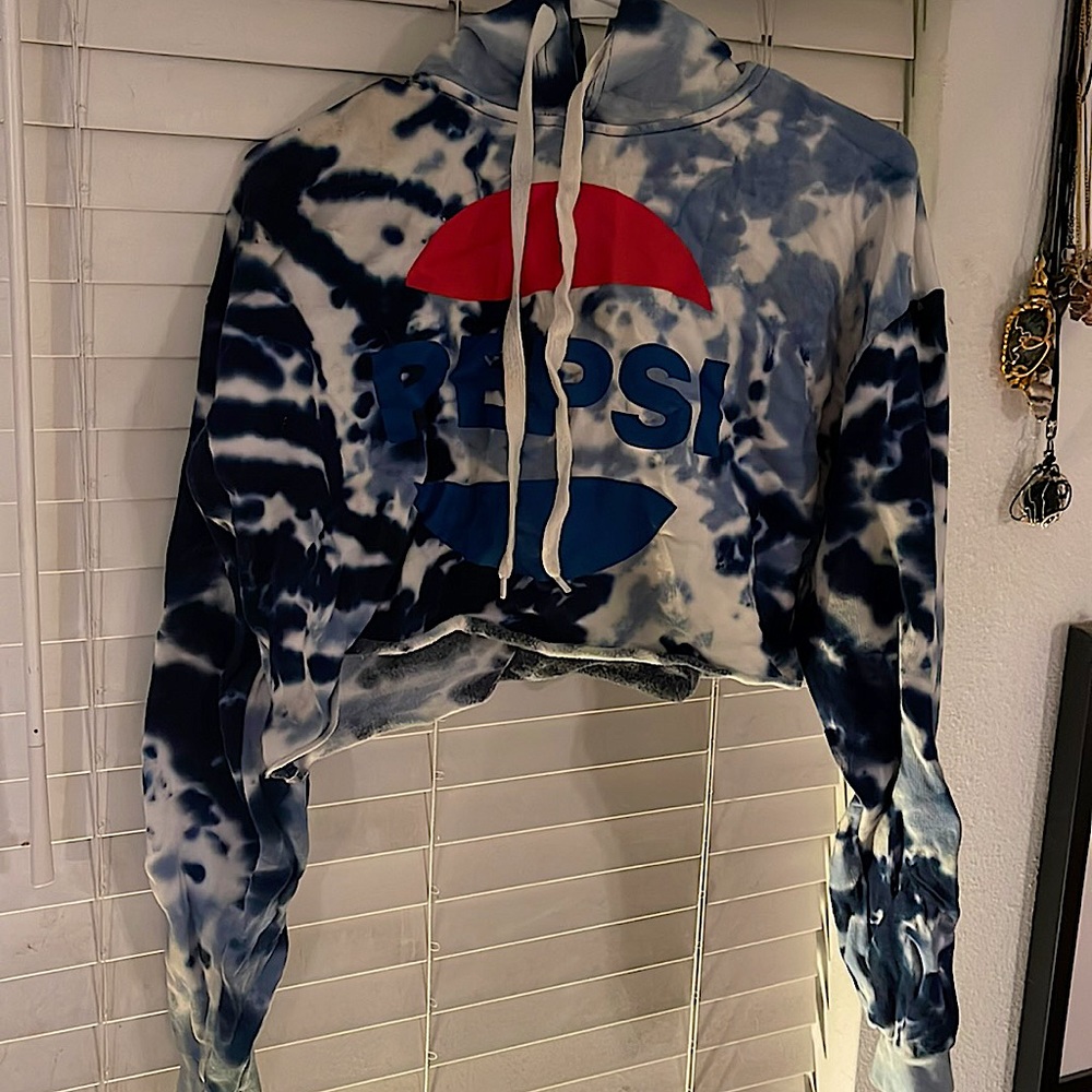 blue tie dye pepsi crop hoodie